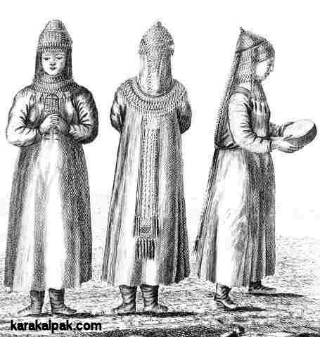 Bashkir women with dulbega and kashmau